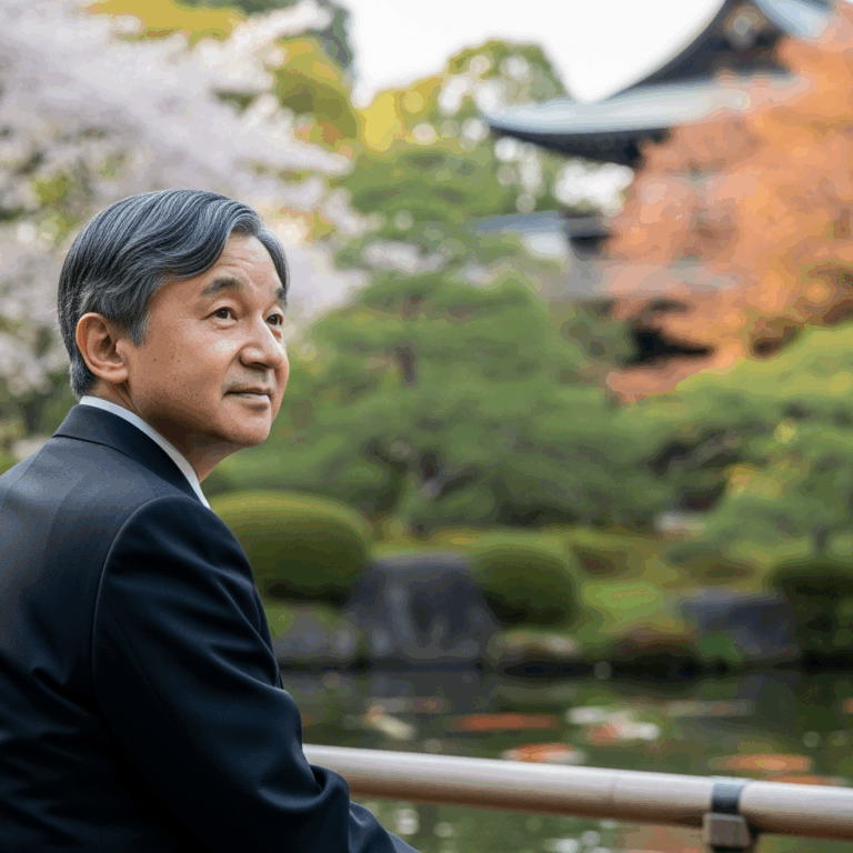 Illustration for: Emperor Naruhito's Peaceful Reflection