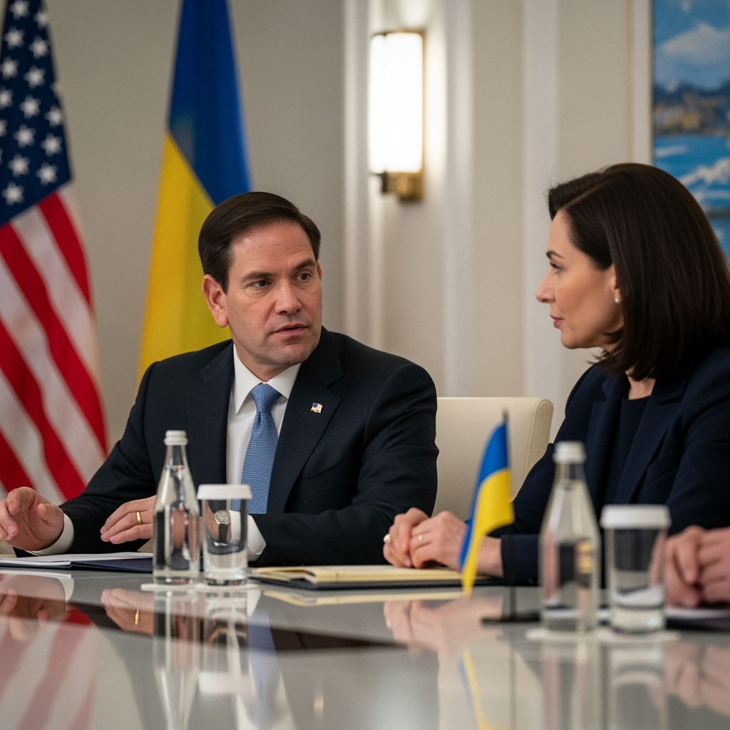 Illustration for: Rubio's Diplomatic Talks on Ukraine Security