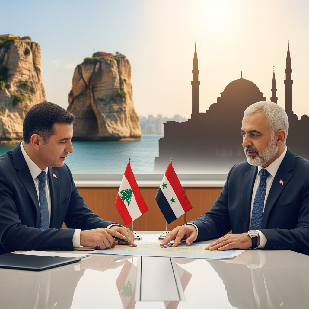 Illustration for: Lebanon and Syria Discuss Cooperation and Stability