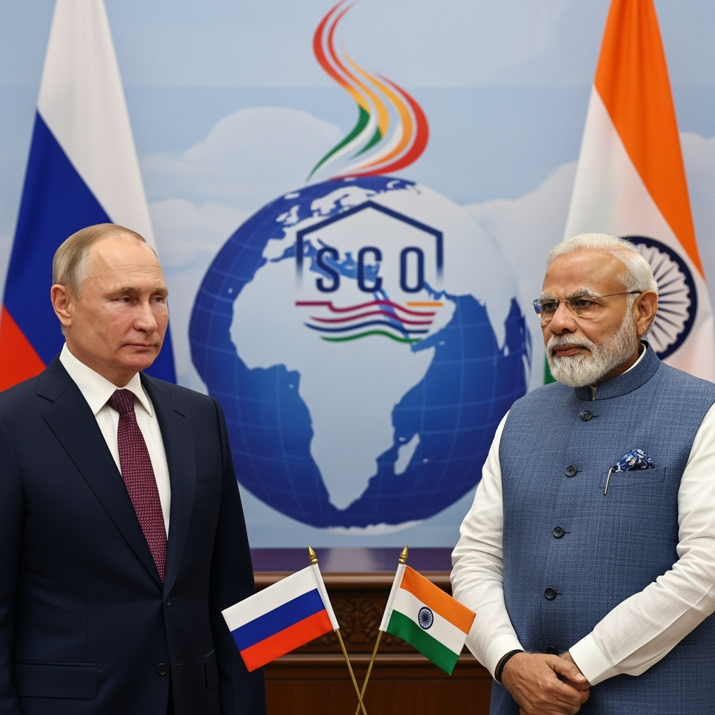 Illustration for: Putin's Planned Visit to India and SCO Summit