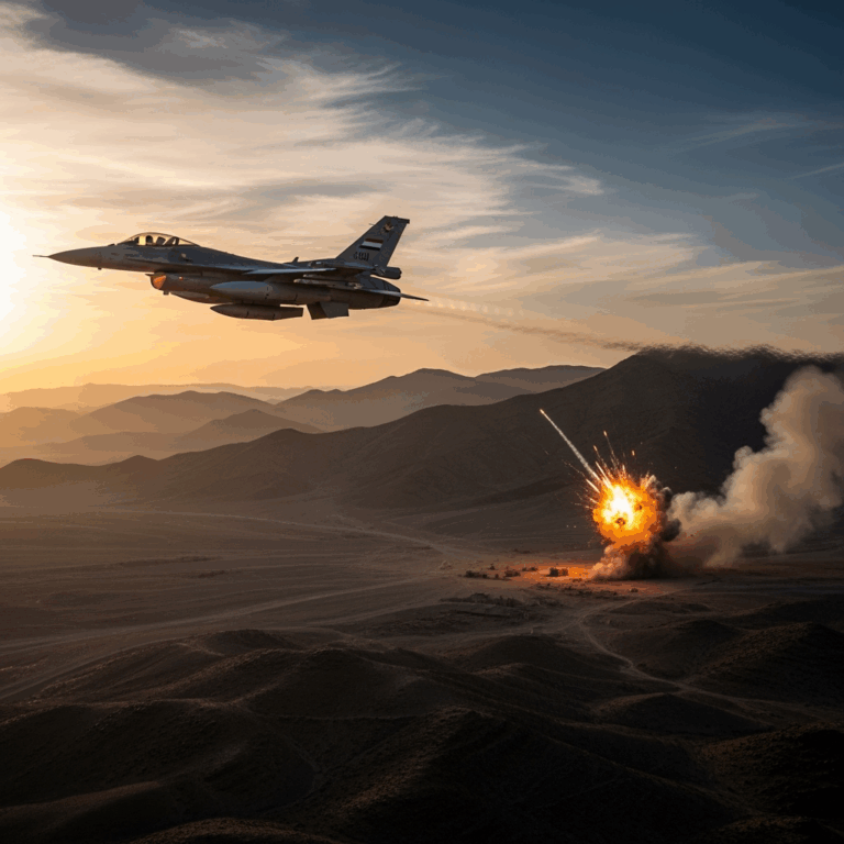 Illustration for: Iraqi Air Force Conducts Strikes on Terrorist Hideouts