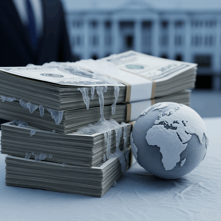 Illustration for: US Freezes Billions in International Aid