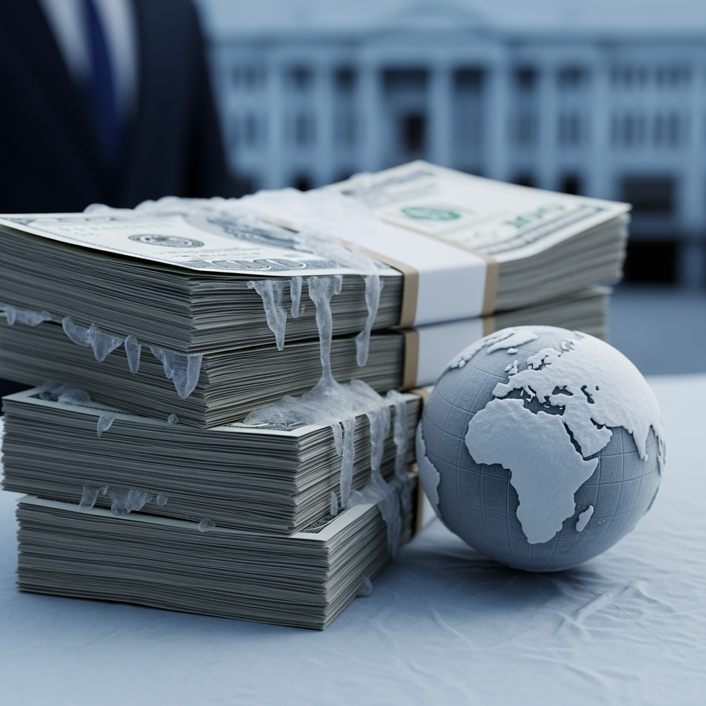 Illustration for: US Freezes Billions in International Aid