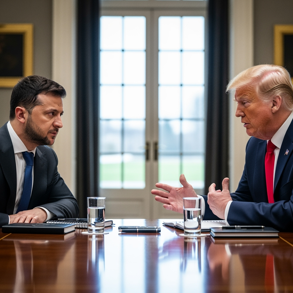 Illustration for: Zelensky and Trump Discuss Crimea and Conflict