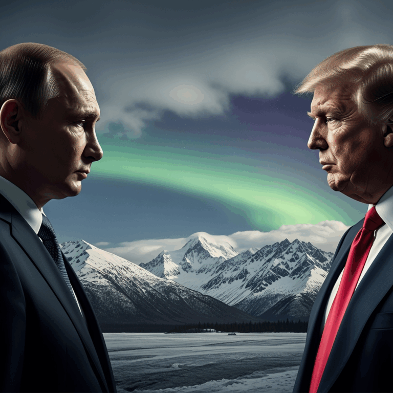 Illustration for: Putin and Trump Meeting in Alaska