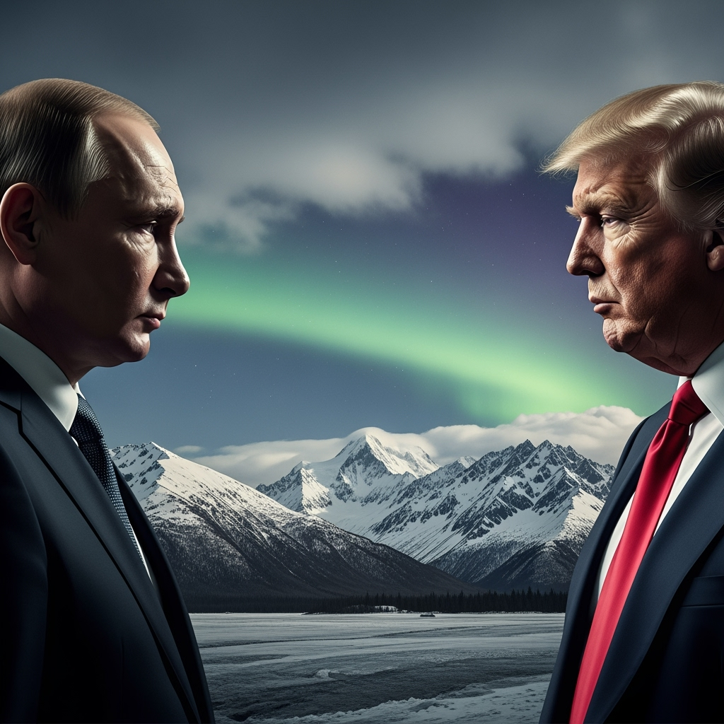 Illustration for: Putin and Trump Meeting in Alaska