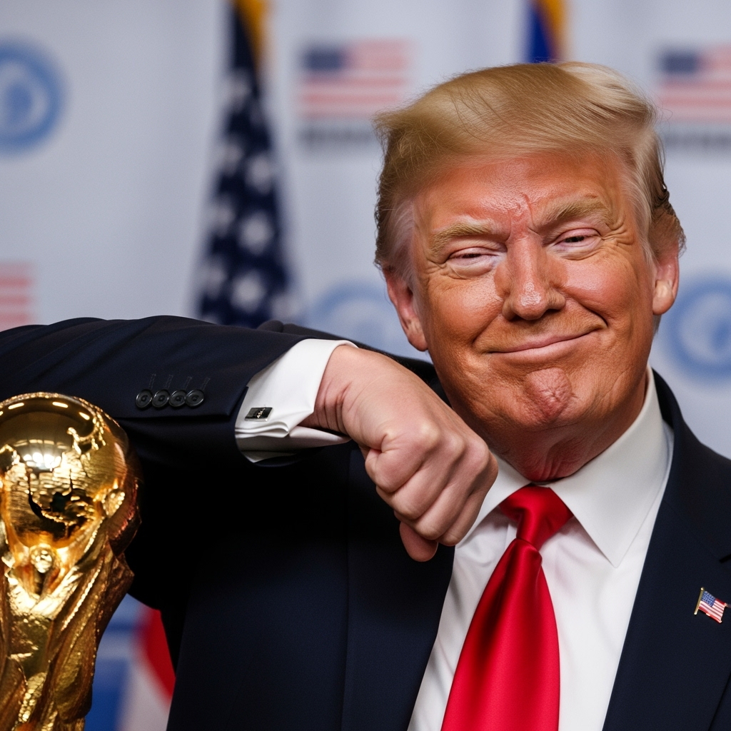 Illustration for: Trump Jokes About Keeping World Cup Trophy