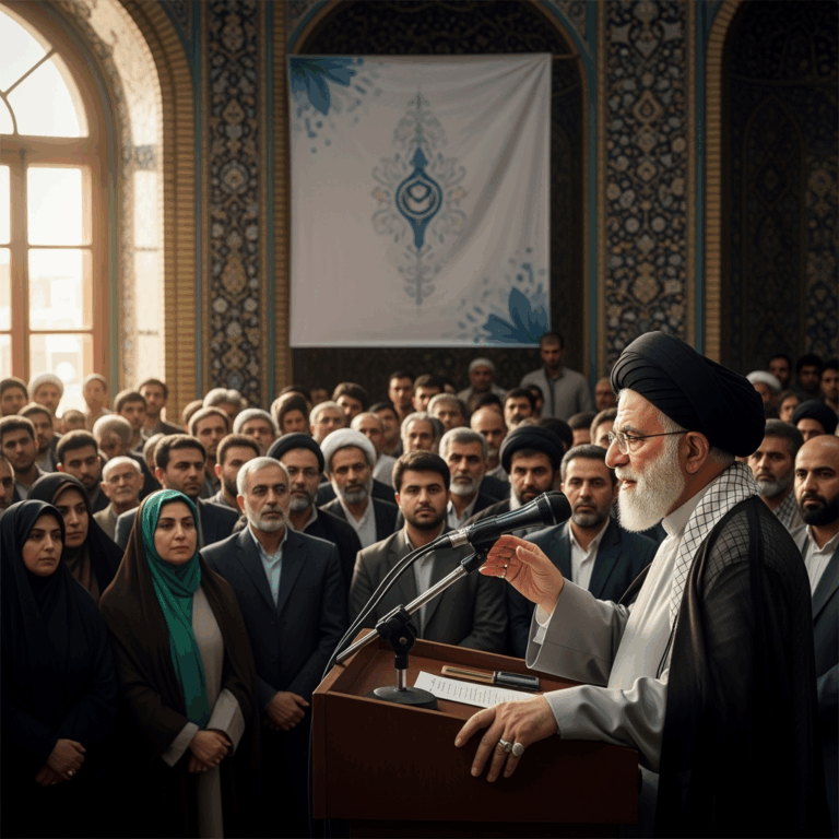 Illustration for: Iranian Leader Urges Unity and Justice