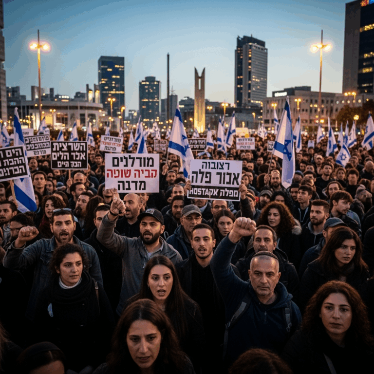 Illustration for: Mass Protests in Israel Demand Prisoner Exchange
