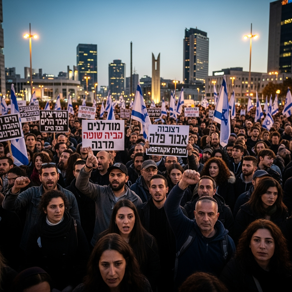 Illustration for: Mass Protests in Israel Demand Prisoner Exchange