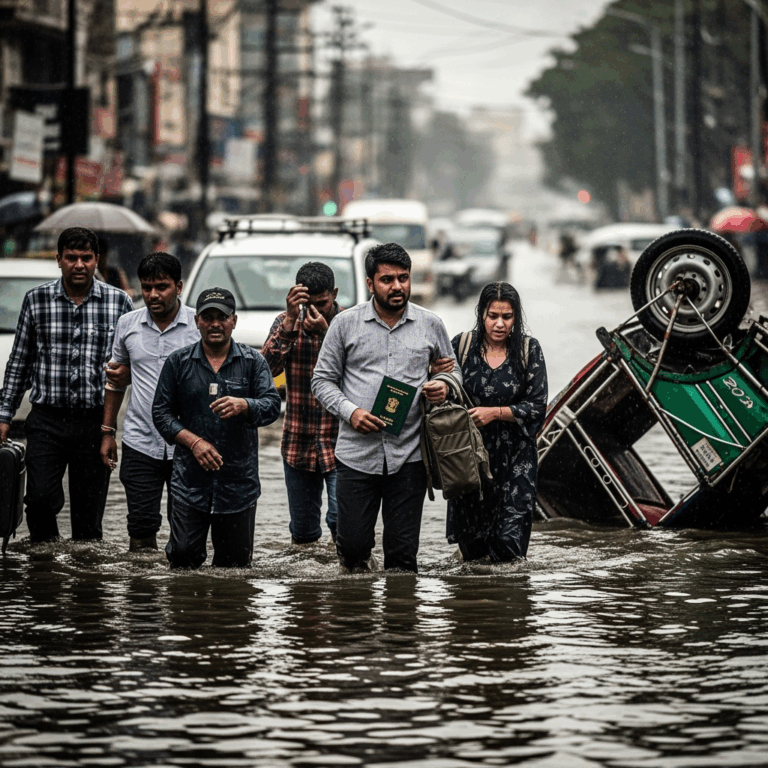Illustration for: Floods Cause Chaos for UAE Travelers in India