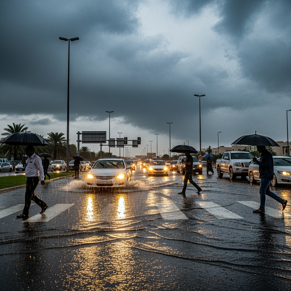Illustration for: Heavy Rains Hit UAE: Alerts and Warnings Issued
