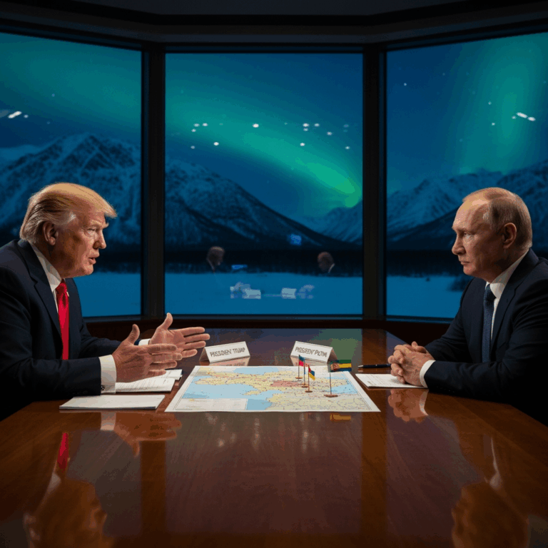 Illustration for: Putin and Trump Discuss Ukraine in Alaska