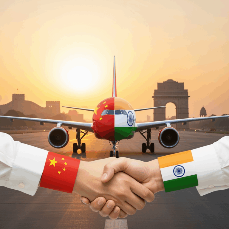Illustration for: China and India Restart Direct Flights, Boost Diplomacy