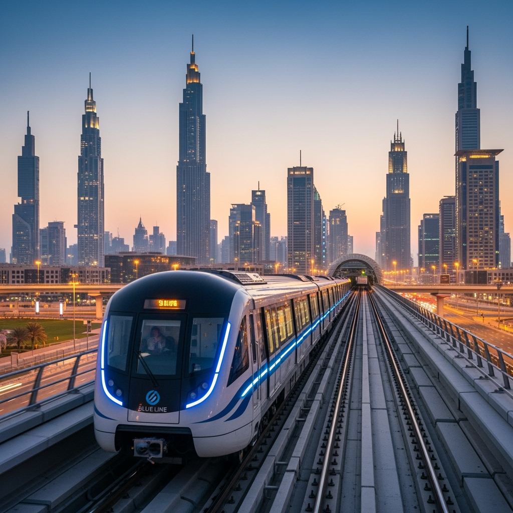 Illustration for: Dubai Metro Blue Line: Futuristic, Efficient, Connected