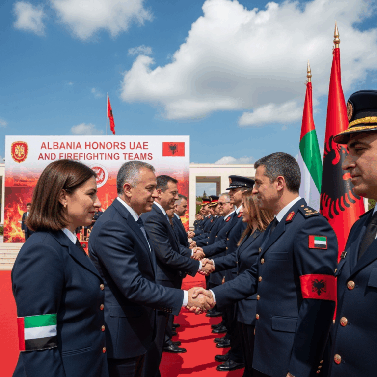 Illustration for: Albania Honors UAE and Teams for Firefighting Efforts