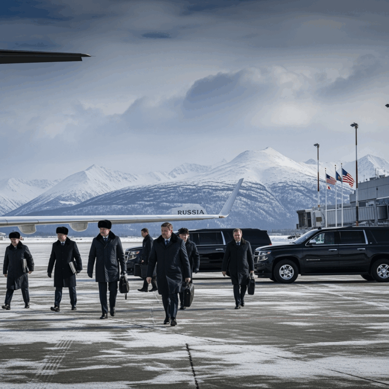 Illustration for: Russian Delegation Arrives in Alaska for Putin-Trump Summit