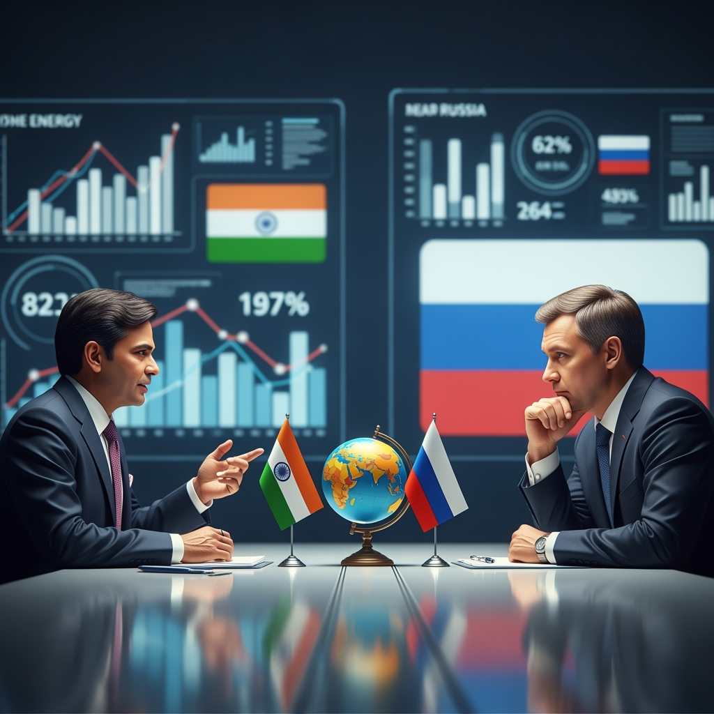 Illustration for: India and Russia Discuss Energy and Trade Relations