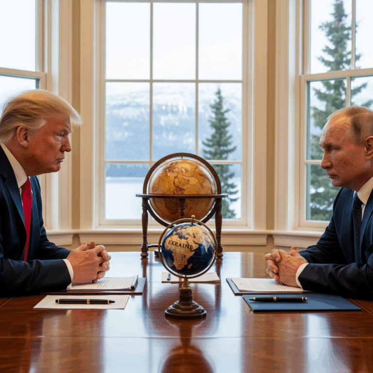 Illustration for: Trump, Putin Discuss Ukraine Security in Alaska