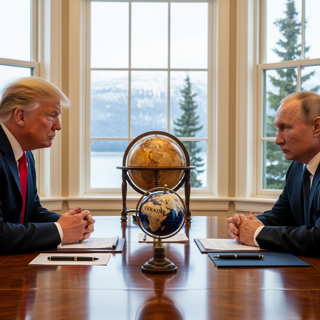 Illustration for: Trump, Putin Discuss Ukraine Security in Alaska