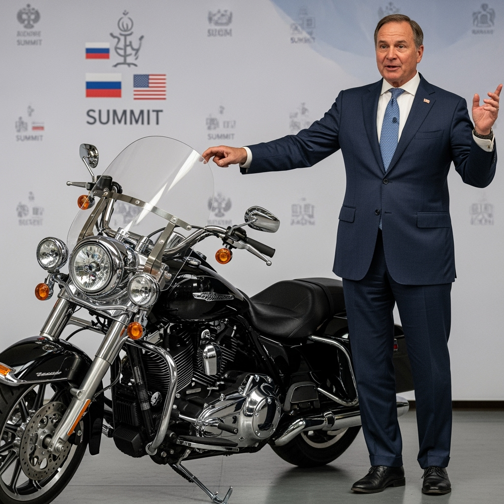 Illustration for: Mark Warren Praises Motorcycle Amidst Russian-US Summit