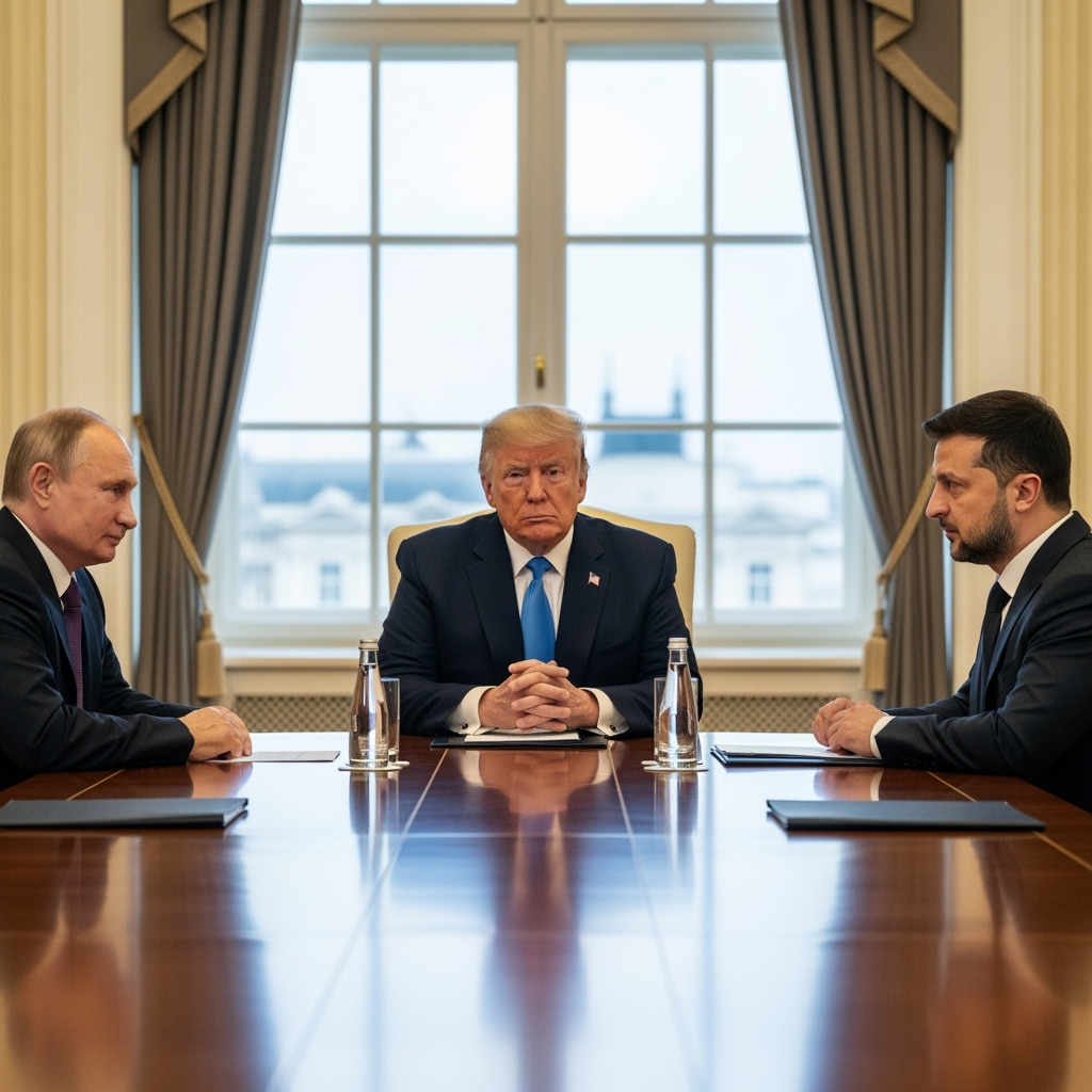 Illustration for: Putin and Zelensky Poised for Peace Summit with Trump