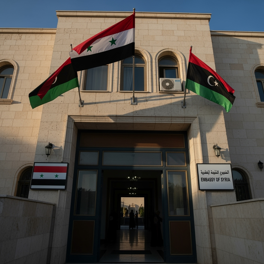 Illustration for: Syrian Embassy in Libya to Reopen After 13 Years