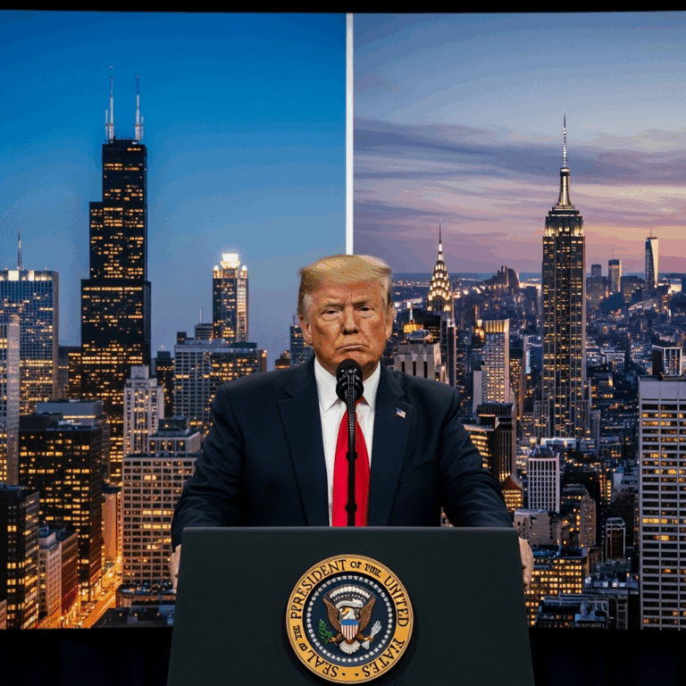 Illustration for: Trump Targets Chicago and New York in Crime Crackdown