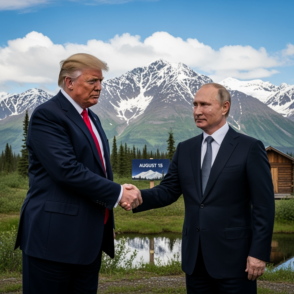 Illustration for: Putin and Trump to Meet in Alaska on August 15