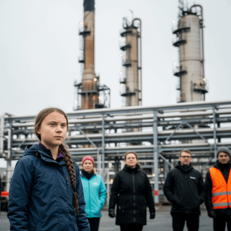 Illustration for: Greta Thunberg Leads Protest at Norway Oil Refinery