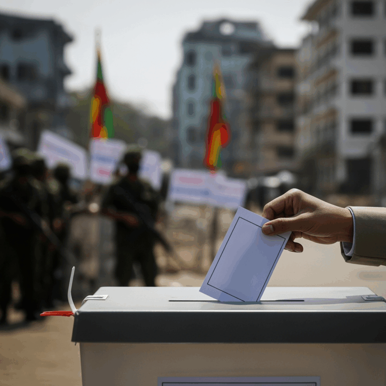 Illustration for: Myanmar Elections Amid Civil War: Key Updates