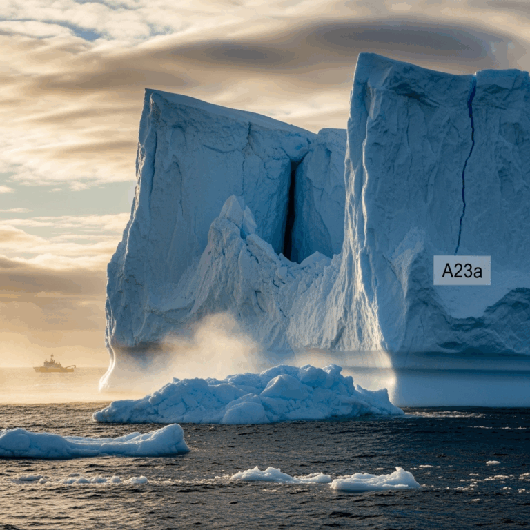 Illustration for: Colossal Iceberg A23a Nears Disintegration
