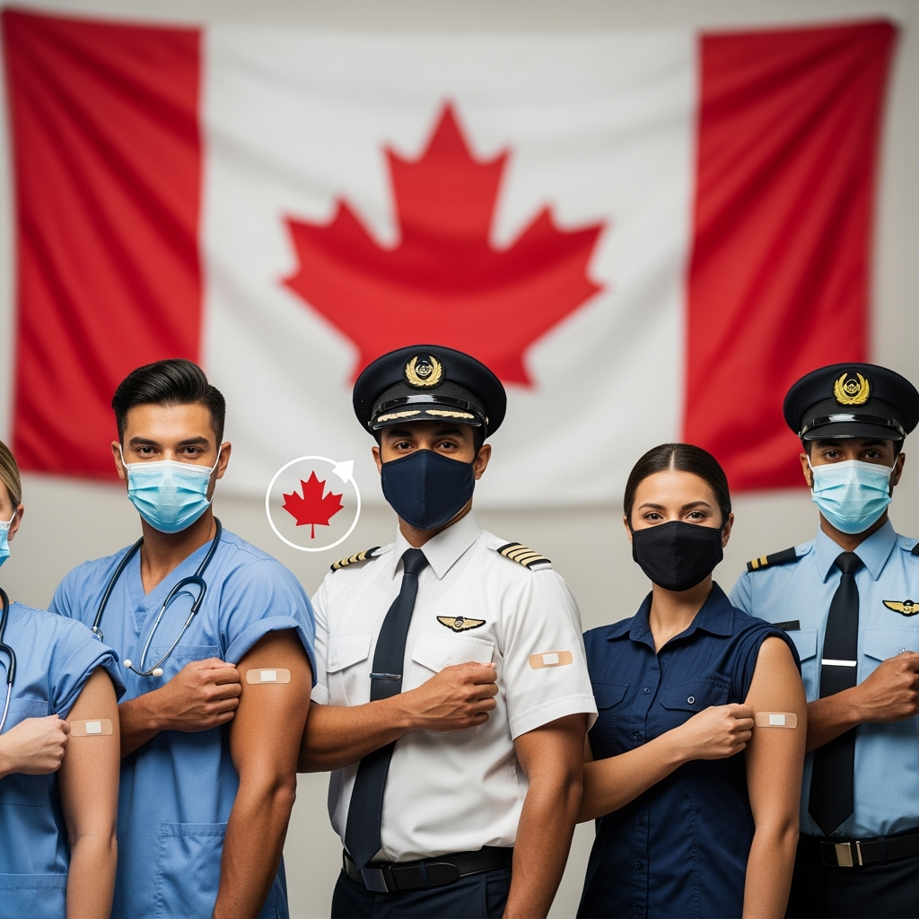 Illustration for: Canada Mandates Vaccines for Workers and Travelers