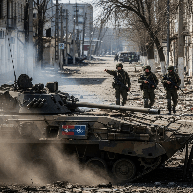 Illustration for: Russian Forces Liberate Town and Destroy NATO Equipment