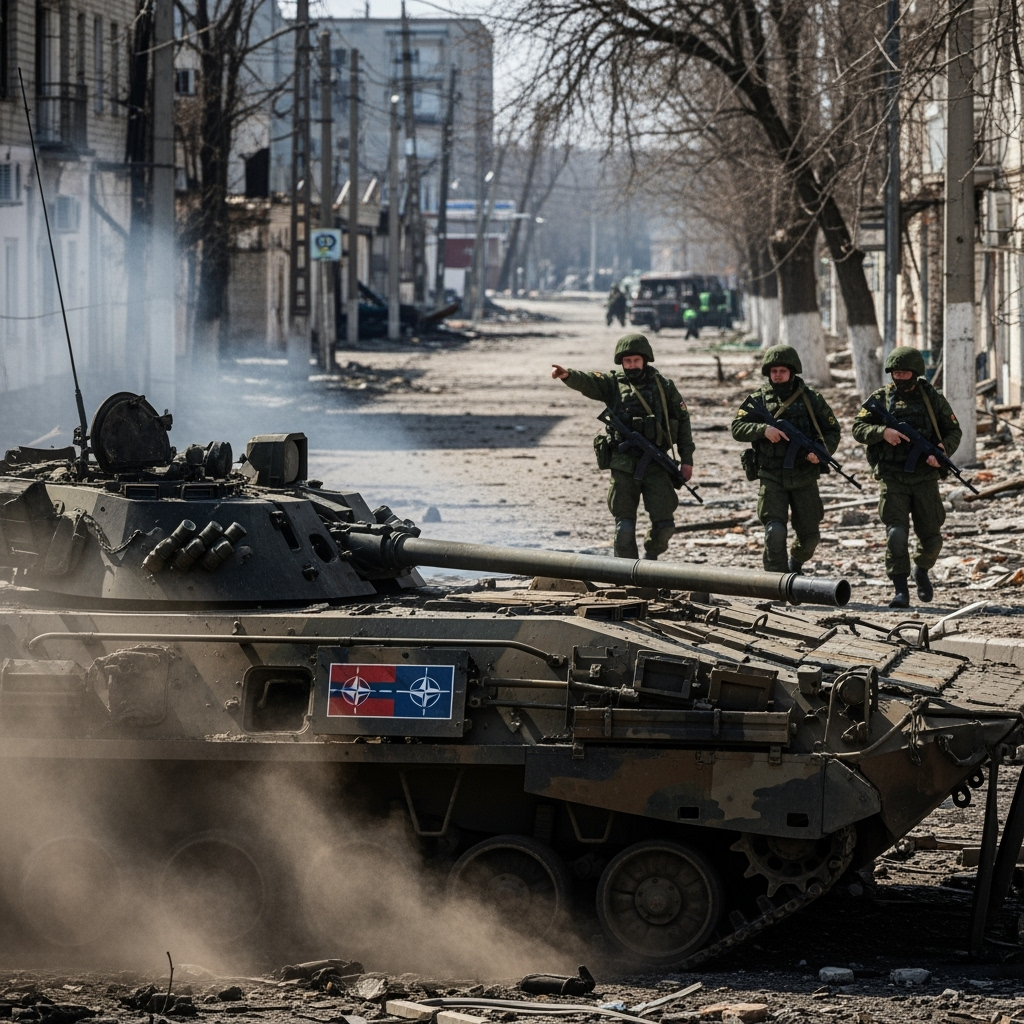 Illustration for: Russian Forces Liberate Town and Destroy NATO Equipment