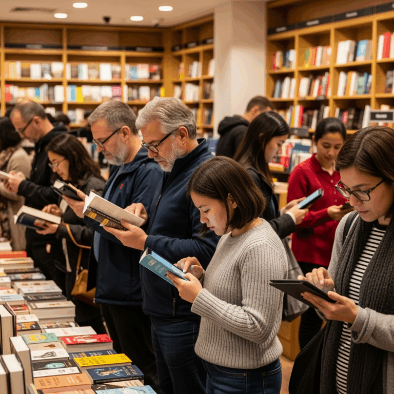Illustration for: Bookstores Thrive in Digital Era
