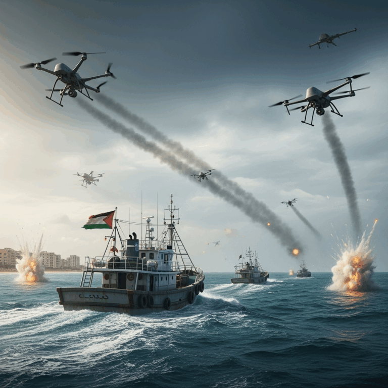Illustration for: Fleet Seeks to Break Gaza Blockade Amid Drone Attacks