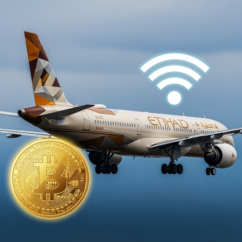 Illustration for: Etihad Airways' Wi-Fi and Crypto Payment Plans