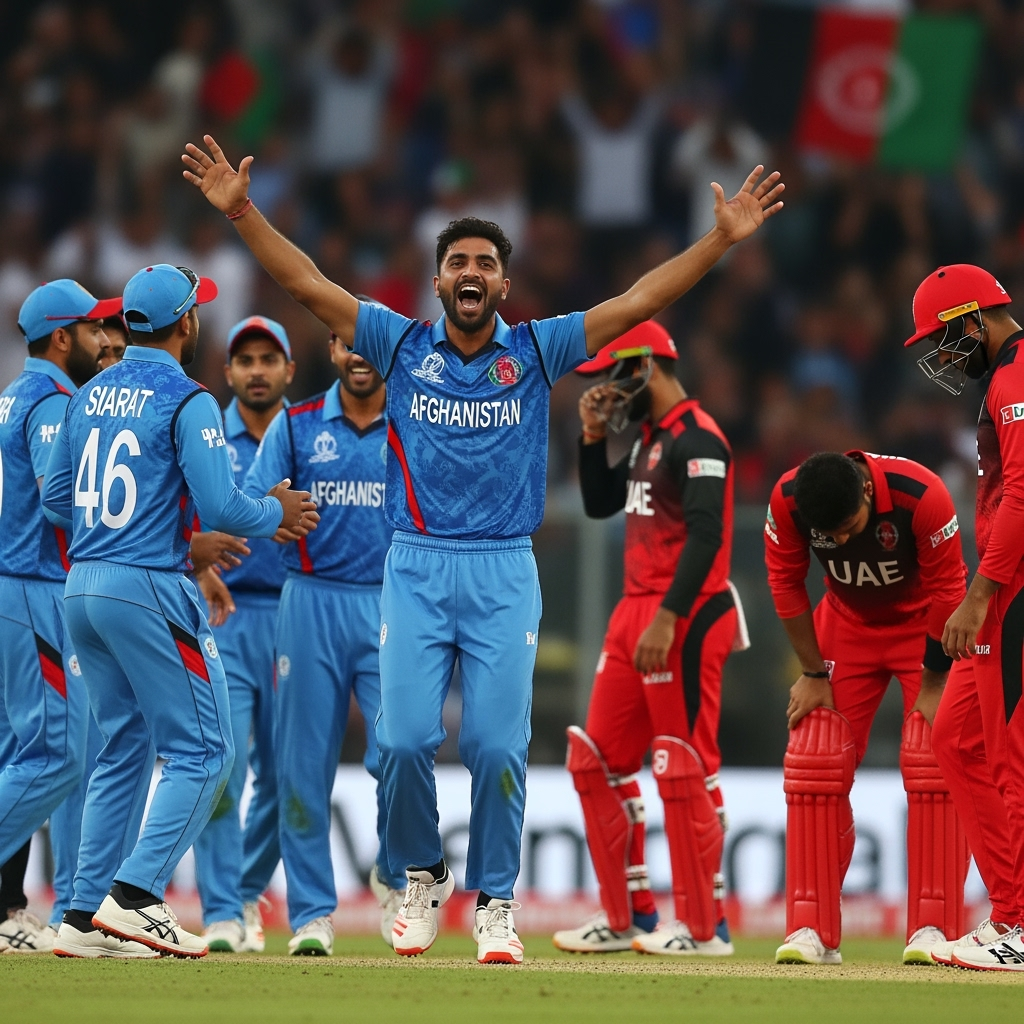 Illustration for: Afghanistan Triumphs Over UAE in Emotional Cricket Clash