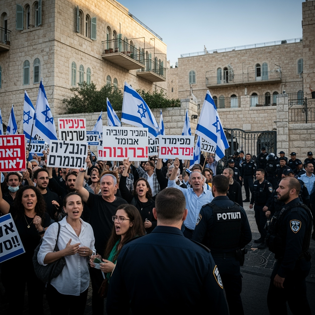 Illustration for: Protests Erupt in Jerusalem Near Netanyahu's Residence