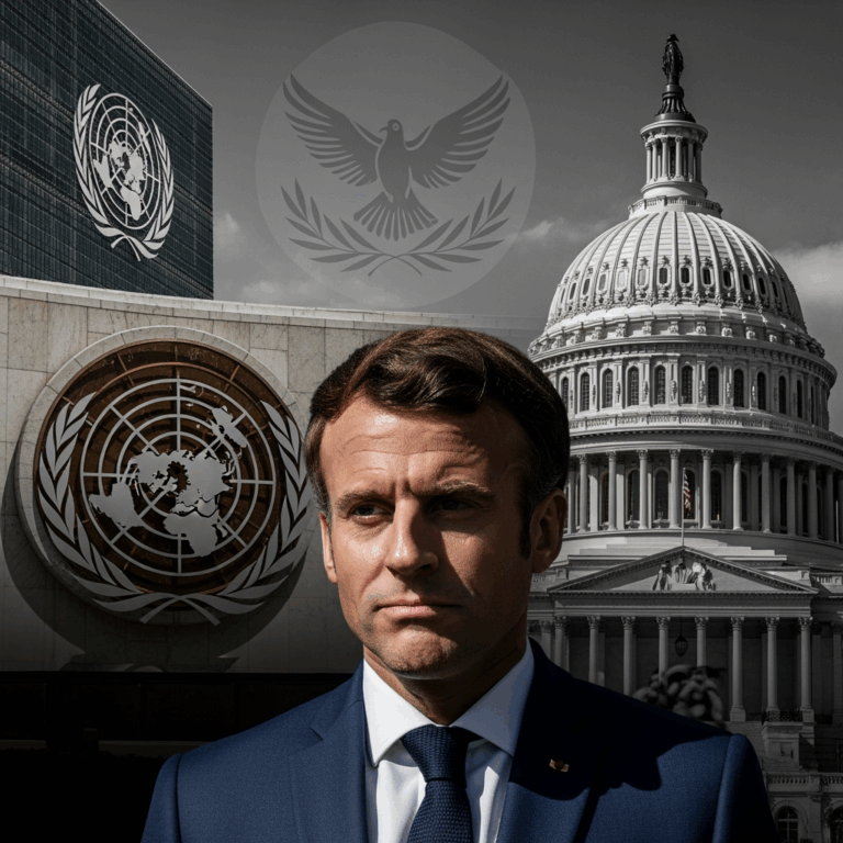 Illustration for: Macron on US Peace Efforts and UN Critique