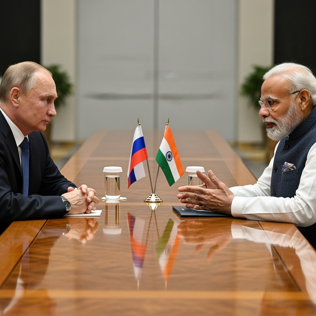 Illustration for: Putin and Modi Discuss Bilateral Relations