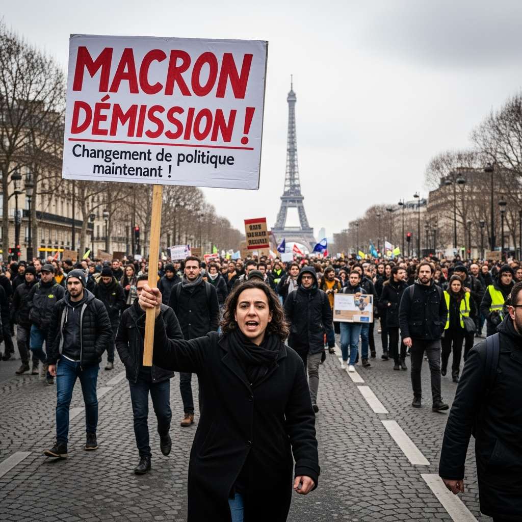 Illustration for: Protests Demand Macron's Departure and Policy Change