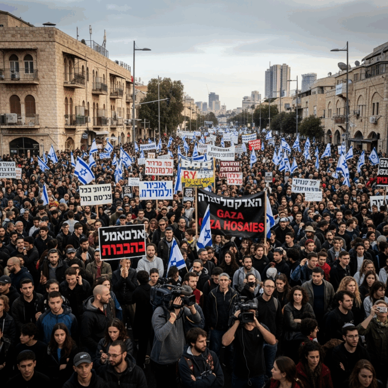 Illustration for: Massive Protests Erupt in Israel Over Gaza Hostages
