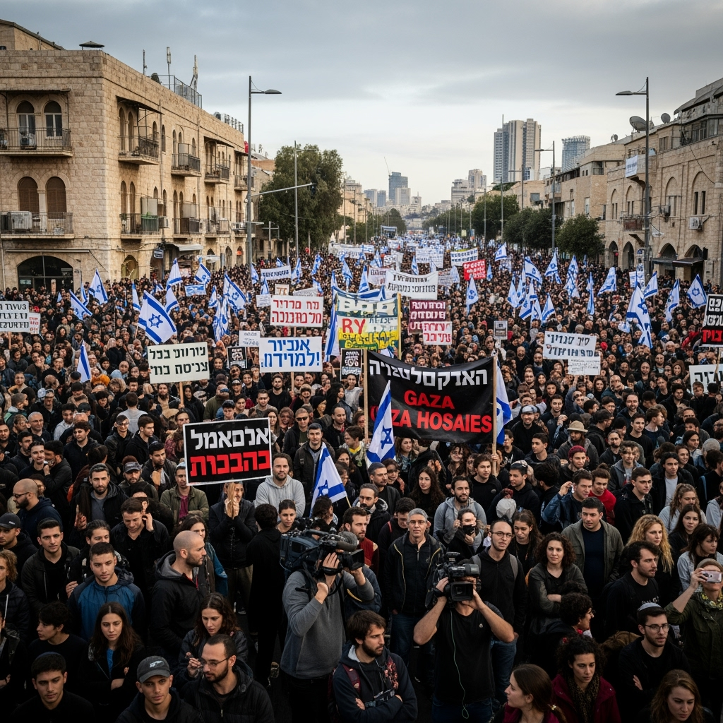Illustration for: Massive Protests Erupt in Israel Over Gaza Hostages