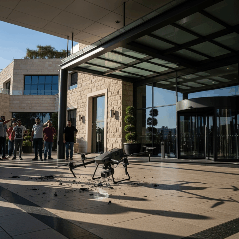 Illustration for: Drone Causes Fire at Hotel Entrance in Israel