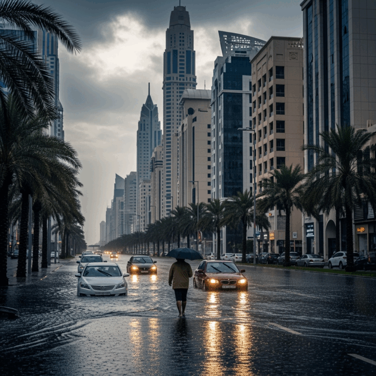 Illustration for: Rare Rains Sweep UAE Ahead of Long Weekend
