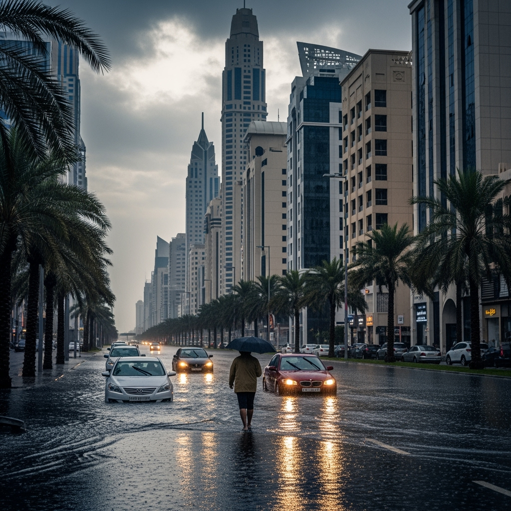 Illustration for: Rare Rains Sweep UAE Ahead of Long Weekend
