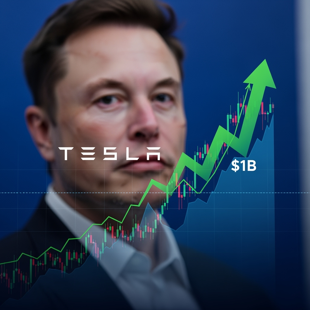 Illustration for: Tesla Shares Surge 6% as Musk Buys $1B in Stock