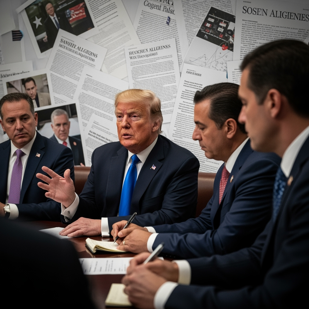 Illustration for: Trump Discusses Relations Amid Allegations